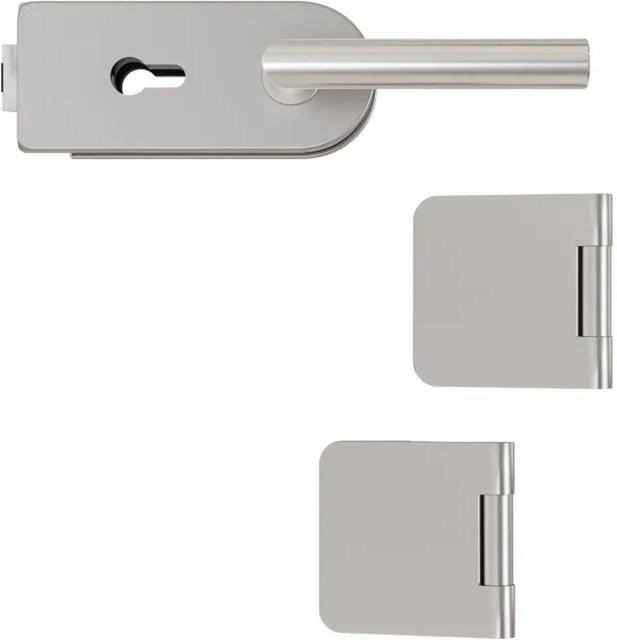 Hansaglas Glastürbeschlag Studio/Office Profilzylinderschloss Set mit gerundetem Design in Silber aus Edelstahl - Bild 1