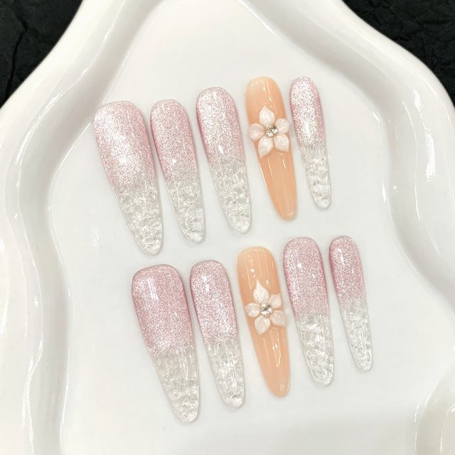 YADORNOS Künstliche Nägel zum Aufdrücken, Mandelform, Weiß, Transparent, 10 Stück - Bild 1