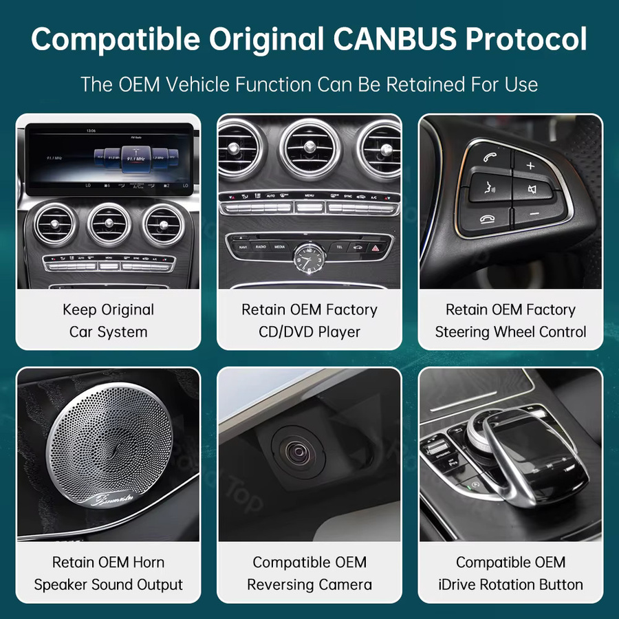 RoadTop Kabelloses CarPlay und Android Auto Multimedia Linux-Display für Mercedes-Benz C-Klasse W205 und GLC V W447 NTG 5.0, 12,3 Zoll, Schwarz - Bild 2