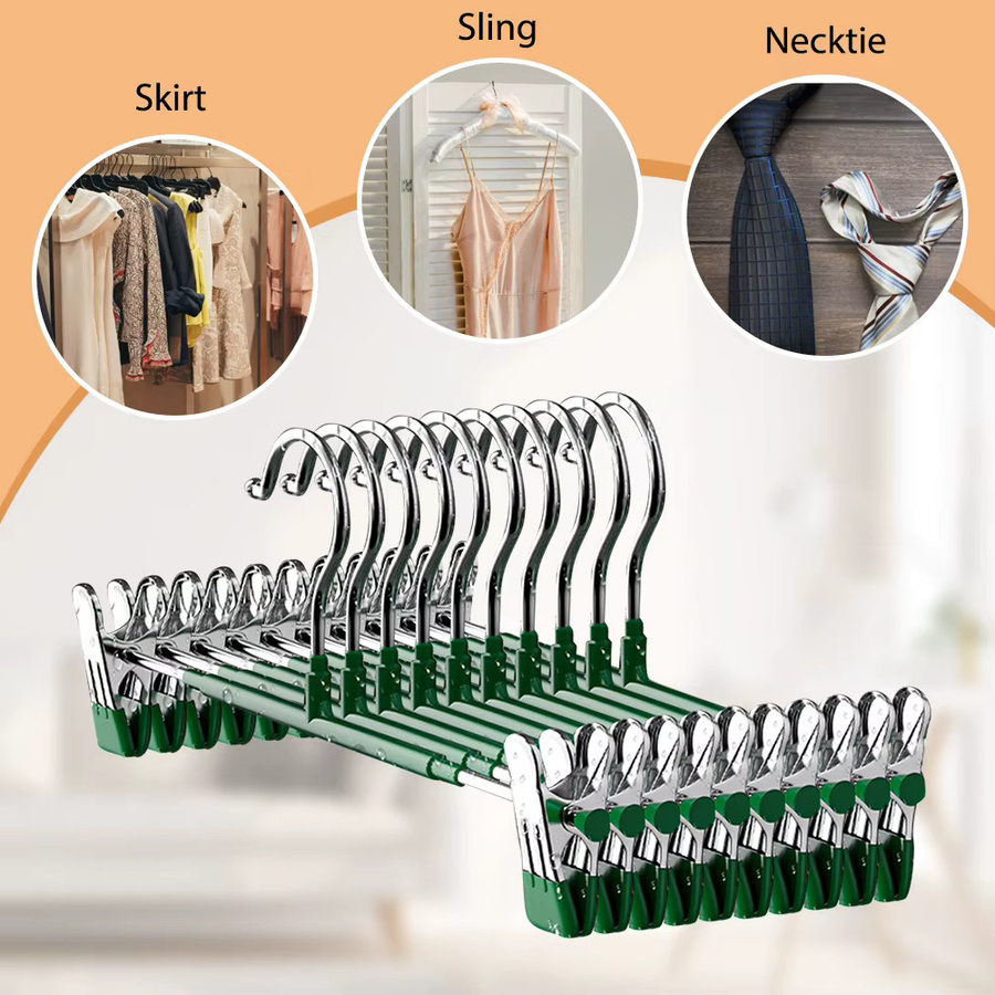 10er Set VKTECH Metall Hosenbügel mit Clips in Grau, rutschfeste Kleiderbügel für Hosen und Röcke - Bild 5