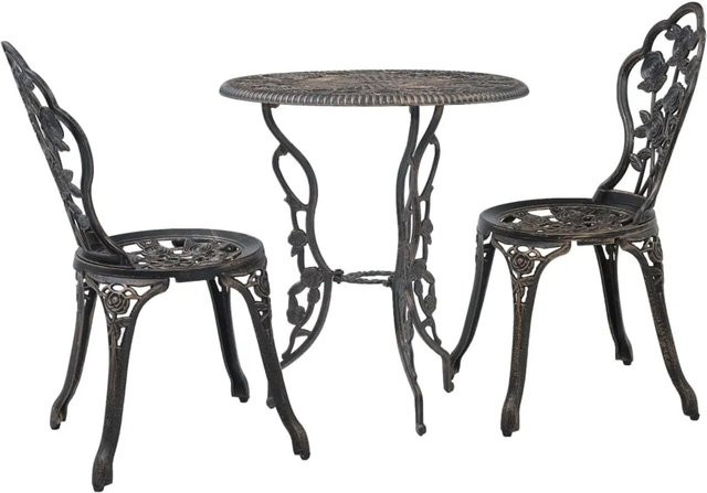 vidaXL 3-tlg Bistro-Set aus Aluminiumguss in Bronze mit Blumenmuster - Bild 1