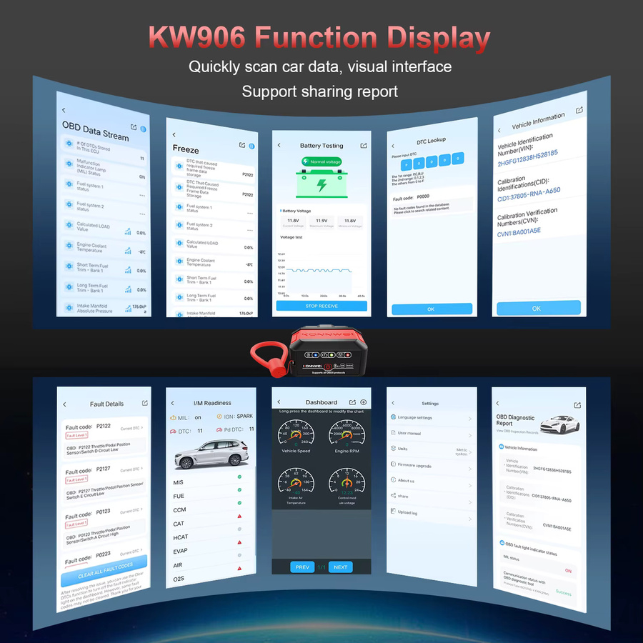 KONNWEI KW906 ELM327 V1.5 OBD2 Scanner Bluetooth 5.0 Auto-Diagnosegerät in Rot für Android und iOS - Bild 3