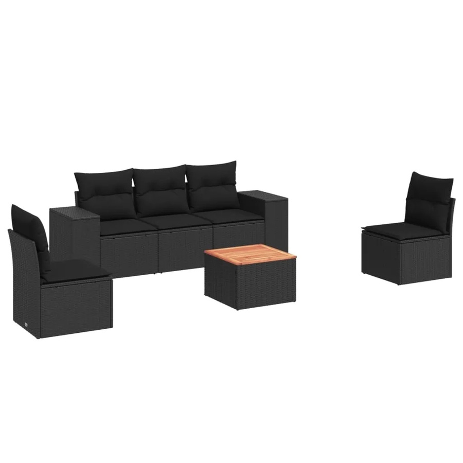 vidaXL 6-tlg Garten-Sofagarnitur aus Polyrattan in Schwarz mit Kissen und Metallgestell - Bild 2