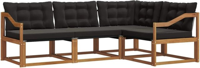 vidaXL L-Shape Sofa Set aus Akazienholz mit Textilene und Kissen, 4-teilig, Schwarz und Natur - Bild 1