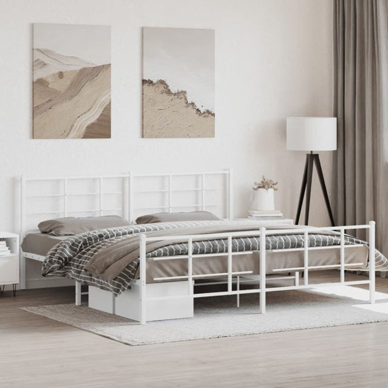 Vidaxl Metall-Bettgestell mit Kopfteil und Fußteil in Weiß, B/T: 193 x 203 cm - Bild 1