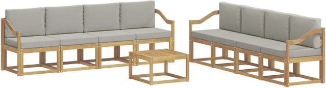 vidaXL Outdoor-Sofagarnitur 9-teilig aus Akazienholz in Weiß, Grau und Braun, B/T/H: 59 x 59 x 37 cm - Bild 1