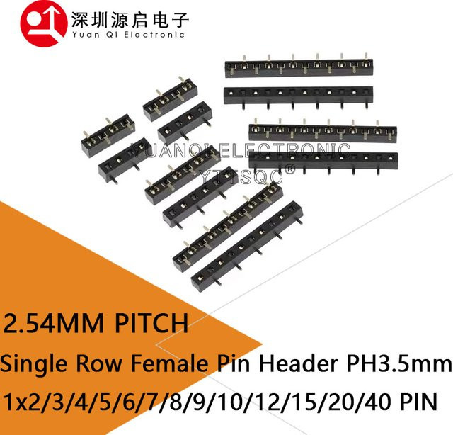 20 Stück SMD stapelbare PH3,5 einreihige SMT-Buchsenleiste, 2,54 mm Pitch, Farbe: Schwarz - Bild 1