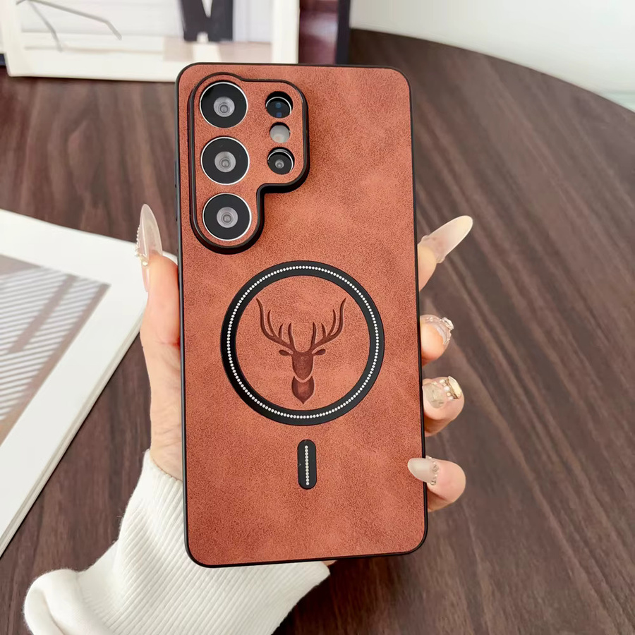 Luxuriöse Lederhirsch-Handyhülle für Samsung Galaxy S26 Ultra Plus in Schwarz mit MagSafe und magnetischer kabelloser Ladefunktion sowie stoßfester Rückseite - Bild 2