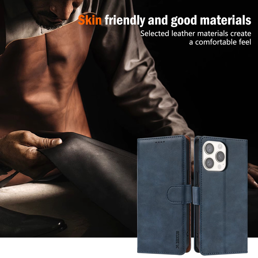 Luxus Business Brieftasche aus Leder für iPhone 17 16 15 14 13 12 11 Pro Max Plus SE3 mit magnetischem Flip und Kartenfächern in Blau - Bild 2