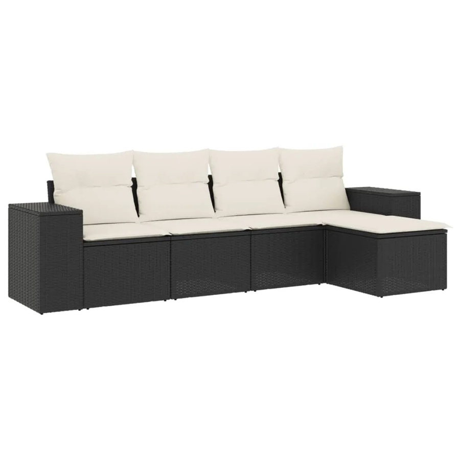 vidaXL 5-tlg. Garten-Sofagarnitur aus Poly-Rattan in Schwarz mit Kissen und Stauraum - Bild 2