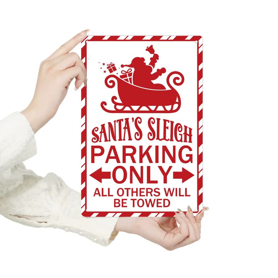 Putuo Decor Vintage Metallblechschild Maddy's Sleigh Parking Only für Weihnachten - Bild 2