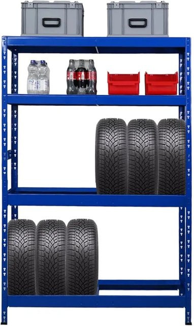 PROREGAL Reifenregal Tiger Blau, H x B x T: 180 x 120 x 40 cm, 2 Ebenen für bis zu 12 Reifen mit 2 verstellbaren Ablagen aus Stahl - Bild 1