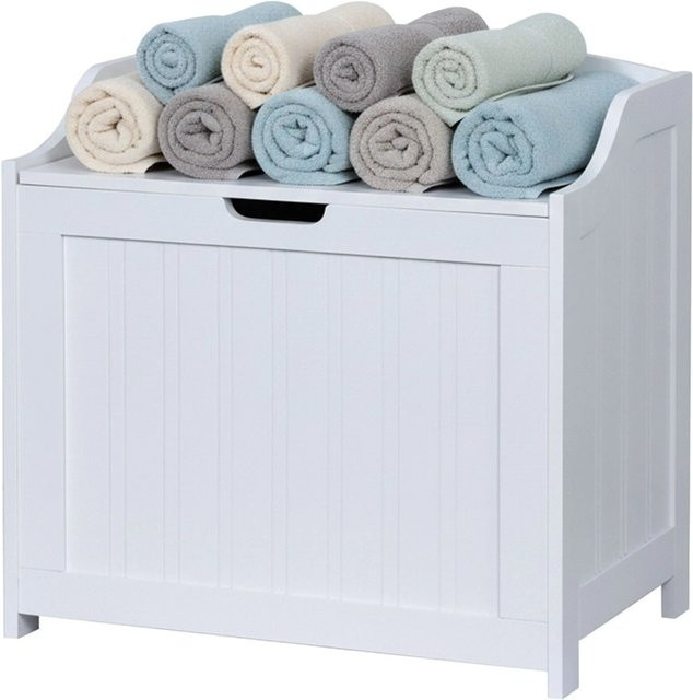 Relaxdays Wäschetruhe aus MDF in Weiß mit Soft-Close-Funktion, B/T/H: 56 x 36 x 53 cm - Bild 1