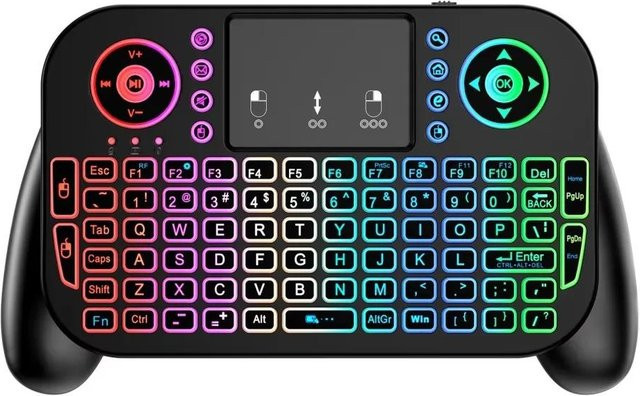 MRSVI Dual-Modus Kabellose Tastatur mit Bluetooth und 2.4G, Mini-Tastatur mit RGB-Hintergrundbeleuchtung in 7 Farben, Air Mouse Fernbedienung mit Touchpad für PC und Android TV Box, Schwarz - Bild 1