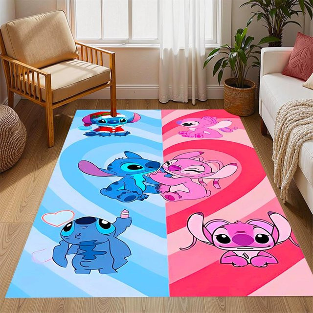 NostalgicHub Disney Stitch Abenteuer in Blumen Rutschfester Teppich aus Polyester, Mehrfarbig, B x T: 100 x 120 cm - Bild 1