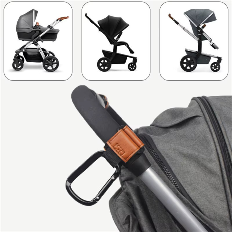 Universeller Kinderwagen-Haken mit Upgrade-Karabiner zum Aufhängen von Taschen und Geldbörsen in Braun - Bild 3