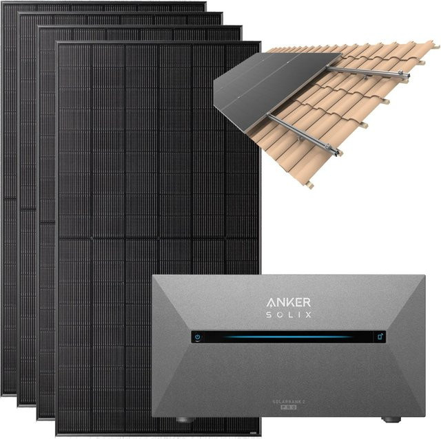 Anker SOLIX Balkonkraftwerk 2.000 W mit Solarbank Pro 2 und Halterung für Dachziegel in Schwarz - Bild 1