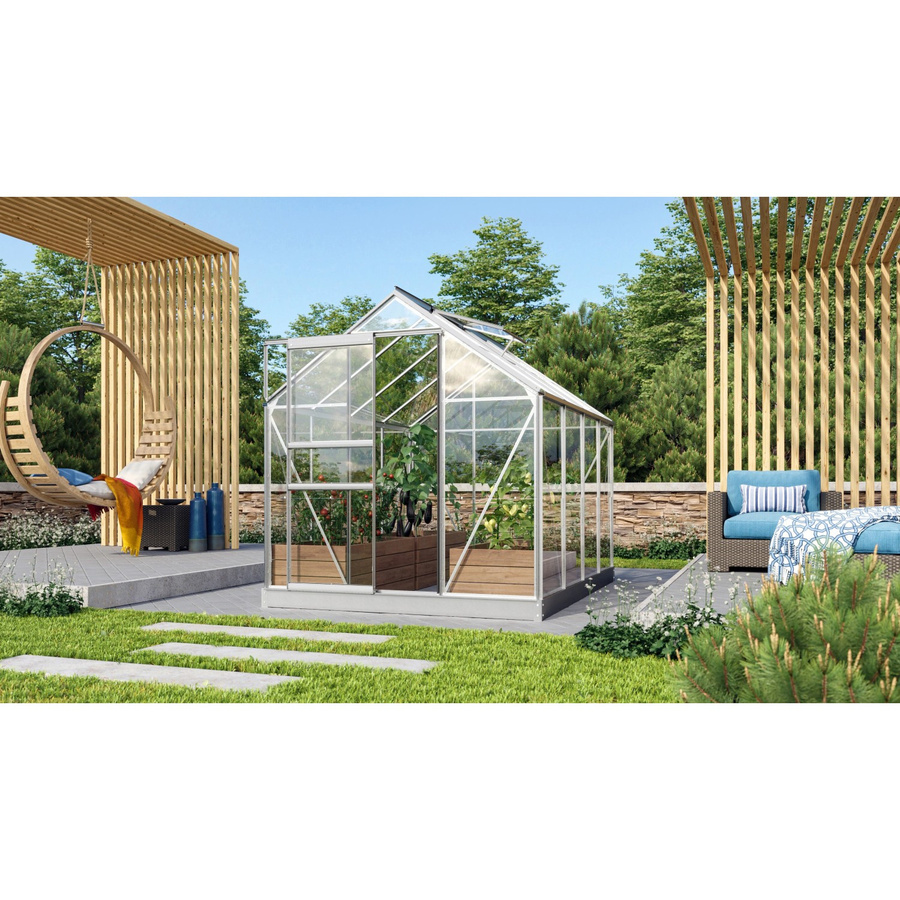 Vitavia Gewächshaus Venus 5000 ESG mit Aluminiumrahmen und Schiebetür in Silber und Transparent - Bild 2