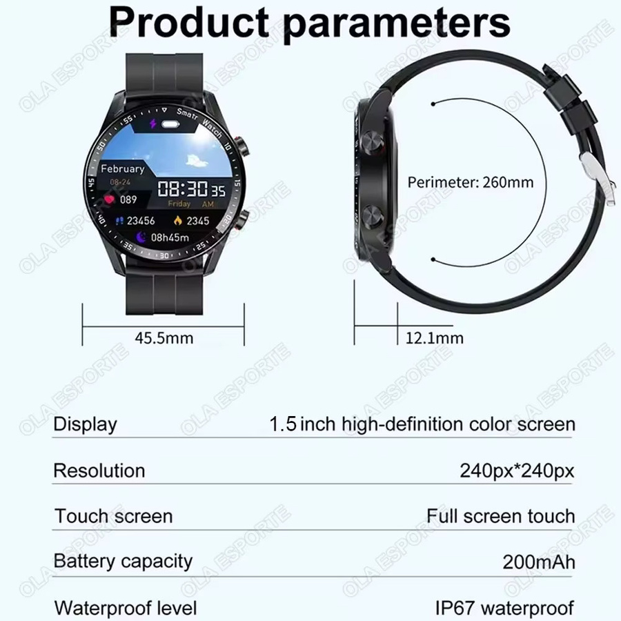 Ola Esporte Smartwatch, Silber, Herren, Bluetooth, IP67 Wasserdicht - Bild 5