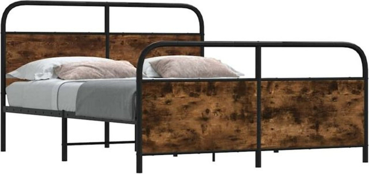 Metallbett Vidaxl in Räuchereiche Braun im Industrial Design, B/T/H: 183 x 213 cm, ohne Matratze - Bild 1
