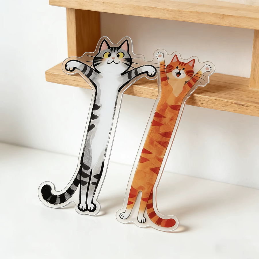 Katzenförmiges Lesezeichen mit Kätzchen-Muster aus transparentem Acryl in Orange und Multicolour - Bild 2
