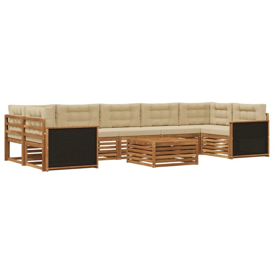 vidaXL Outdoor-Sofagarnitur aus Akazienholz mit 8 Polstern in Natur und Beige - Bild 2