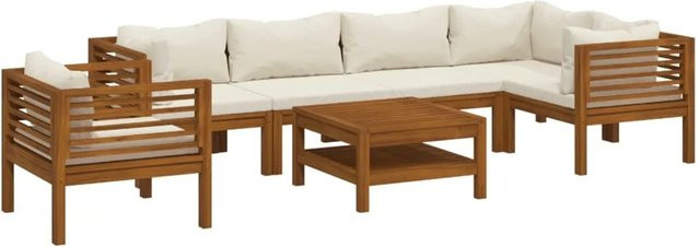 vidaXL 7-tlg. Garten-Lounge-Set aus Massivholz Akazie mit beigen Polsterkissen in L-Form - Bild 1