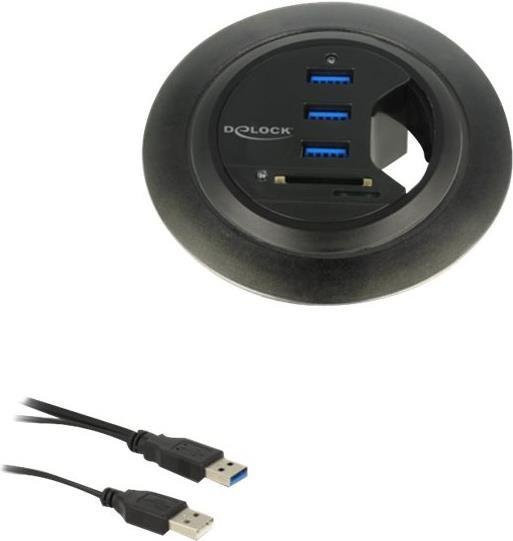 Delock In-Desk Hub mit 3 Port USB 3.0 und 2 Slot SD Card Reader, Schwarz - Bild 2