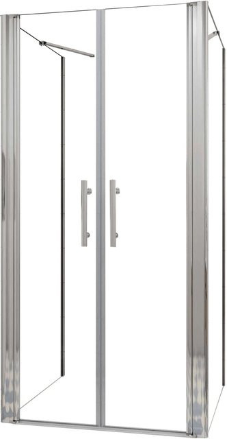 AICA U-Duschkabine mit Doppeltür und Seitenwand, Transparent, Nano-Glas 6mm, B/T/H: 90 x 90 x 195 cm - Bild 1