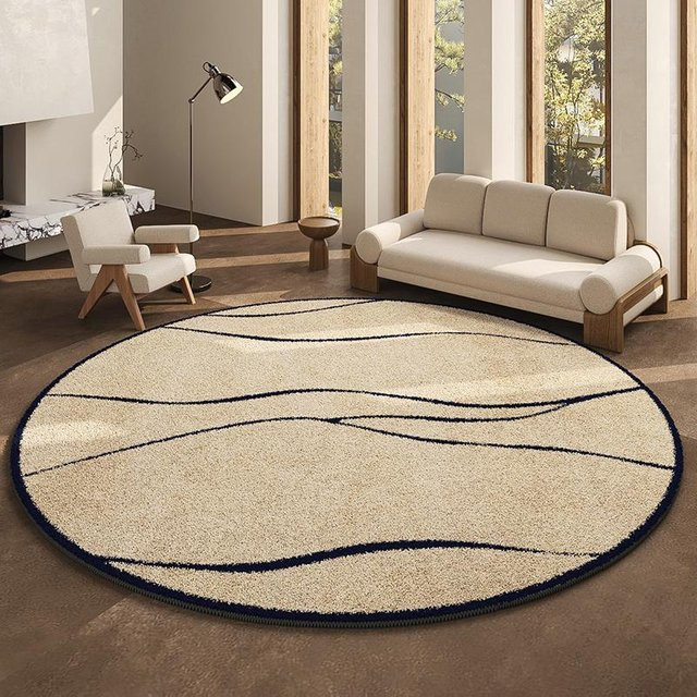 Wucifang Jewelry Rund Plüschteppich in Beige, Waschbarer Retro Teppich mit geometrischem Design für Wohnzimmer und Schlafzimmer, Durchmesser: 80 cm - Bild 1