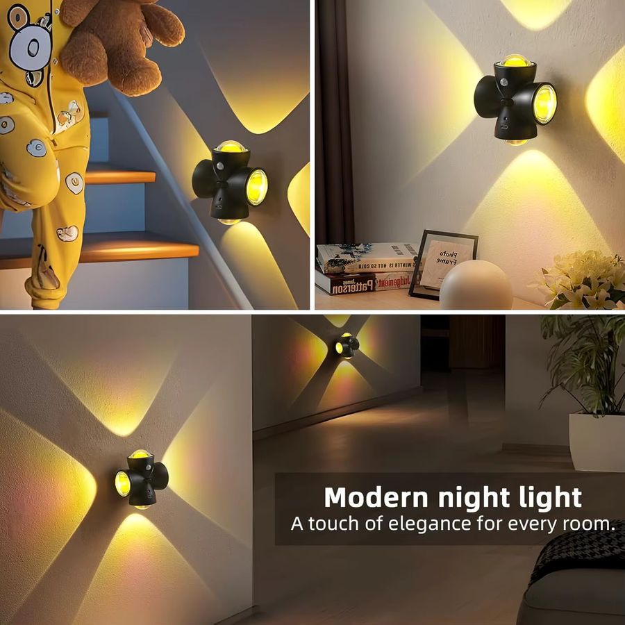 SPAPDVT Sensor-LED-Nachtlicht mit Bewegungsmelder, wiederaufladbare Wandlampe in Schwarz für Schlafzimmer, Flur und Badezimmer - Bild 4
