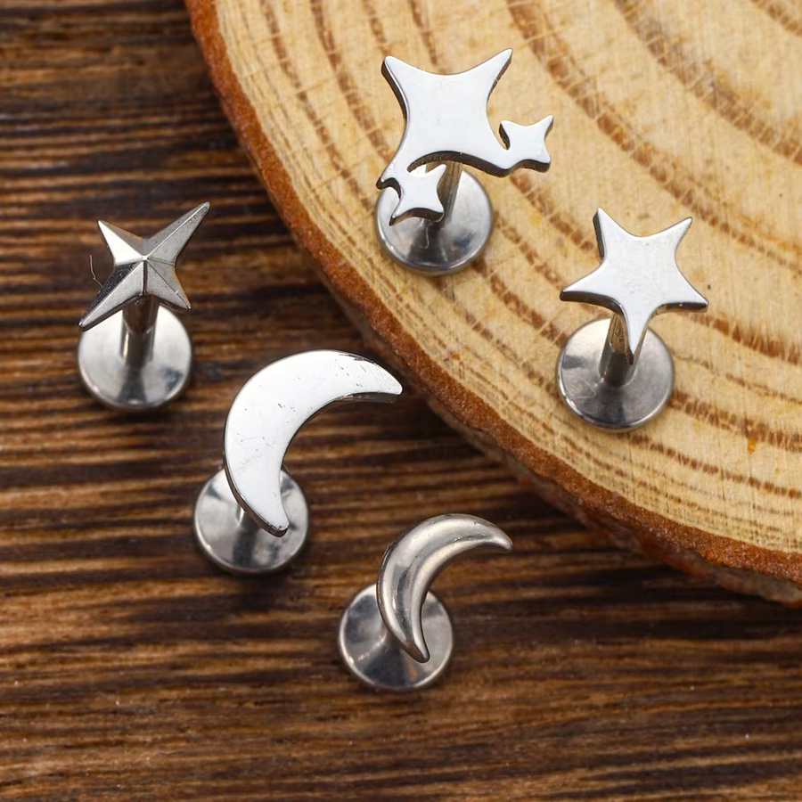 Labret Ohr-Lippen-Piercing Nasenstecker, Titan, Silber, Unisex - Bild 4