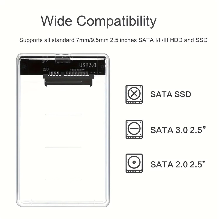 ROUHONG Transparentes HDD-Gehäuse für 2,5 Zoll SSD und HDD, SATA auf USB 3.0 Typ-C 3.1 Adapter, tragbare externe Festplattenbox ohne Werkzeug - Bild 3