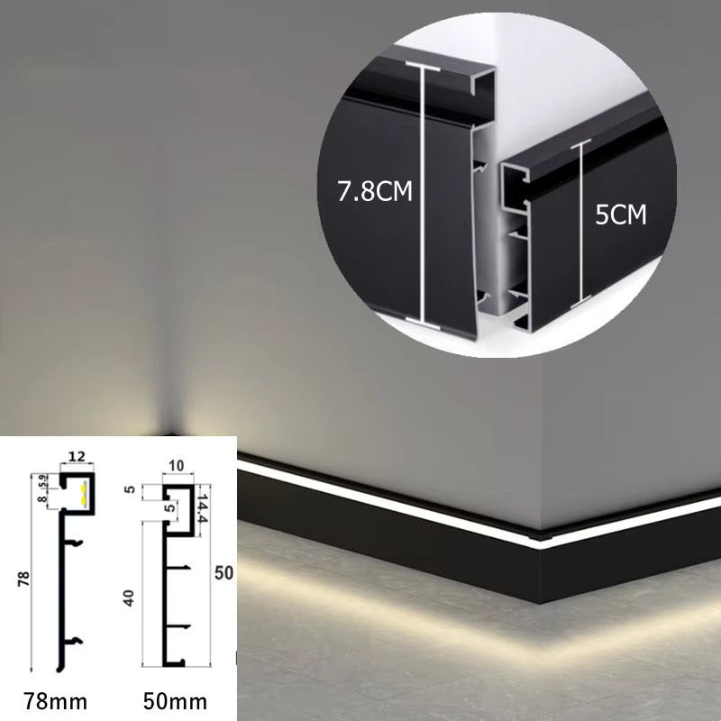 KSDLIGH Aluminium LED Profil für Sockelleisten mit PC Abdeckung und Hintergrundbeleuchtung, Farbe: Silber, H x B: 50 mm x 78 mm - Bild 3