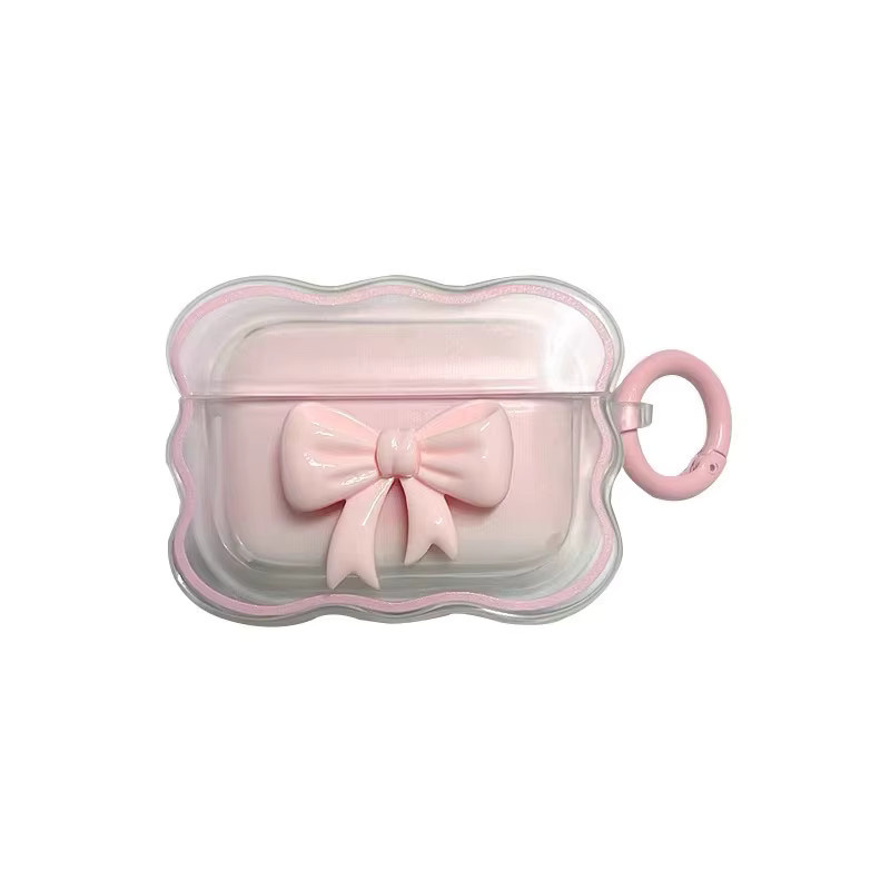 3D Bow Wave Schutzhülle für Apple AirPods 1, 2 und AirPods Pro in Pink Floral mit Schlüsselanhänger - Bild 4