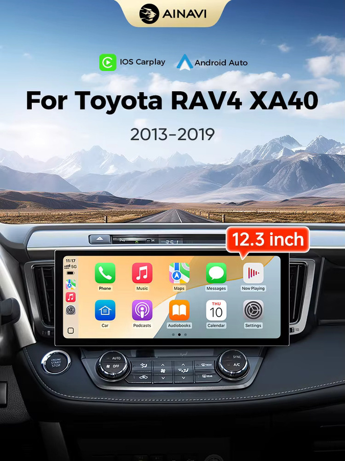 Ainavi Multimedia Autoradio mit 12,3 Zoll Display für Toyota RAV4 XA40, kabelloses Apple CarPlay und Android Auto, Schwarz - Bild 5