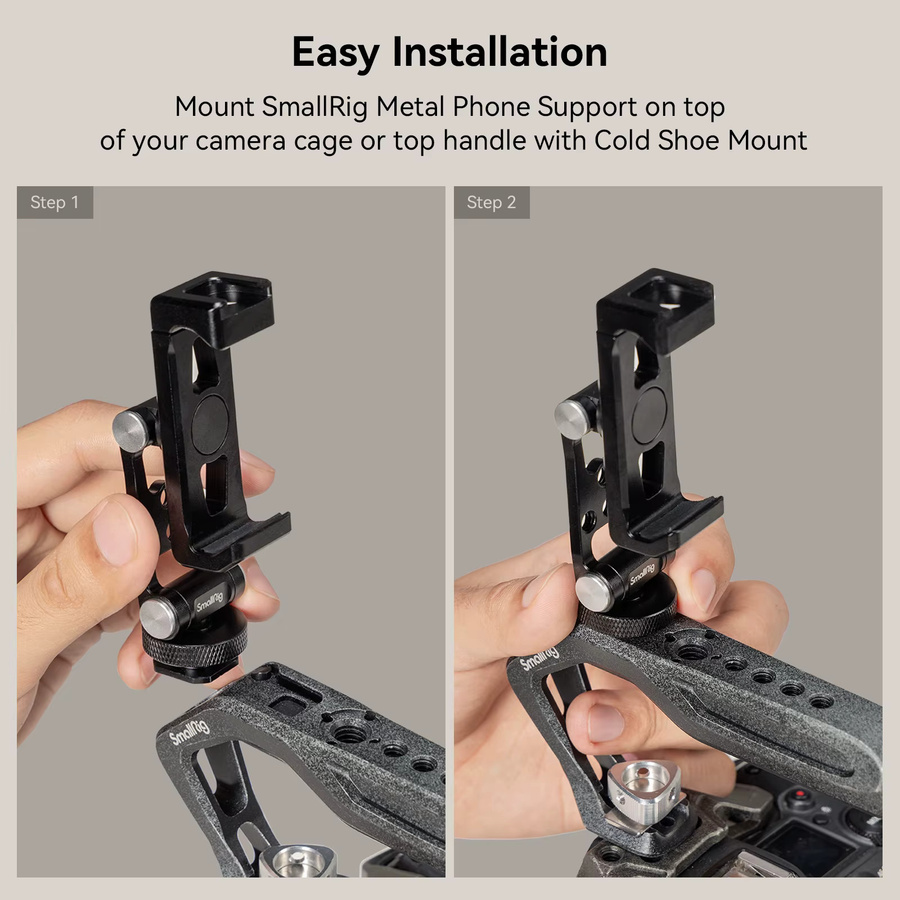 SmallRig Metall-Telefonunterstützung mit Kaltschuhhalterung in Schwarz für DJI RS 3, RS 3 Pro, RS 3 Mini, RS 4 Pro und RS 4 W - Bild 3
