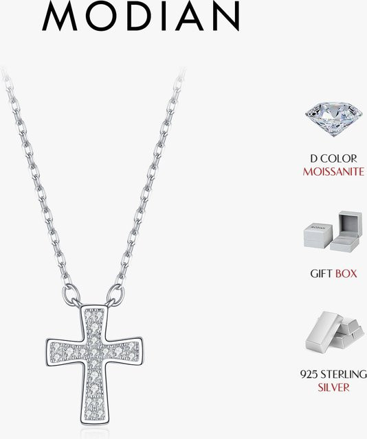 MODIAN D Halskette, 925 Silber, Moissanit, Kreuz Anhänger, Damen - Bild 1