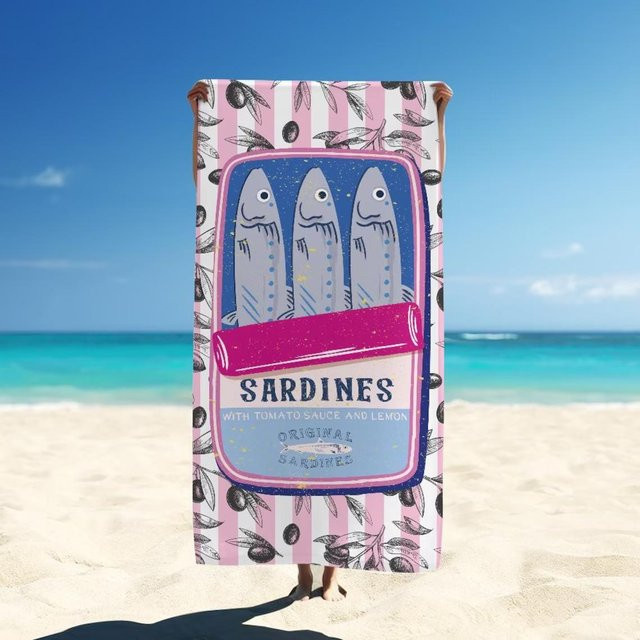 JMG Household Supplies Strandtuch Vintage Sardinen aus Mikrofaser, schnelltrocknend, Mehrfarbig, B/H: 70 x 140 cm - Bild 1
