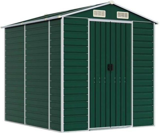 vidaXL Gartenhaus aus verzinktem Stahl in Grün mit Schrägdach, B: 191 cm, H: 215 cm, T: 191 cm - Bild 1