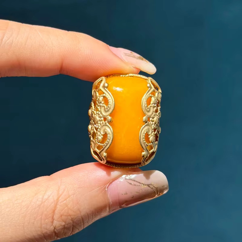 Icareu Ring, quadratisch, gelber Naturstein, goldfarben, Damen - Bild 3