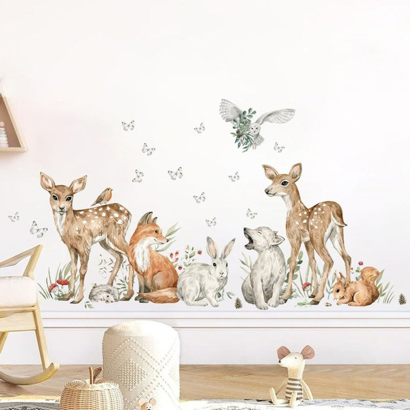 BRUP Wandtattoos mit Aquarell Cartoon Tieren Hirsch und Fuchs für das Kinderzimmer in Mehrfarbig - Bild 1