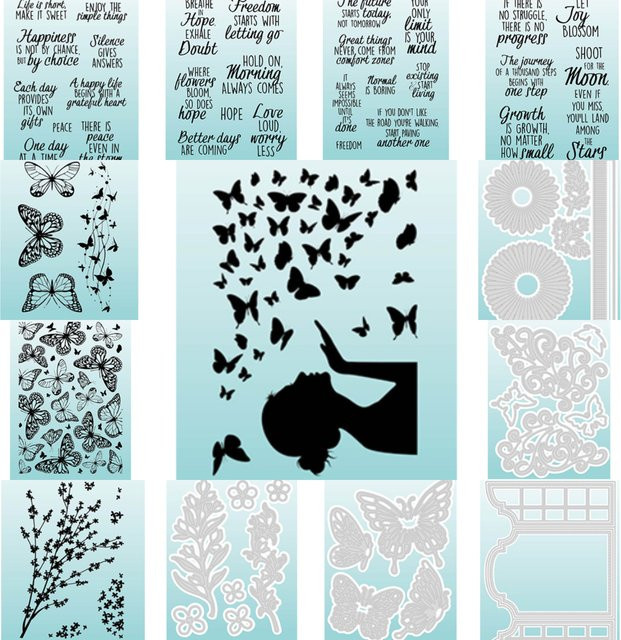 Blumen-Schmetterlings-Stempel Set in Schwarz aus Kunststoff für DIY-Grußkarten, Tagebücher und Dekorationen - Bild 1
