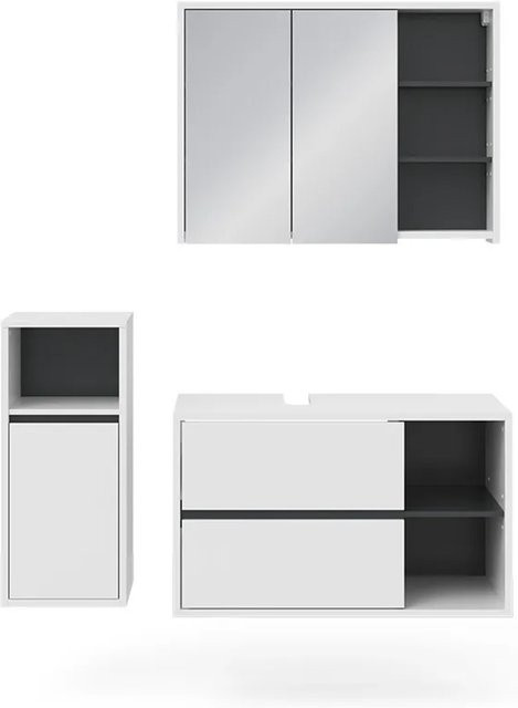 Vicco Badmöbelset Viola in Weiß und Anthrazit, modernes 3-teiliges Badezimmer-Set mit Spiegelschrank, Waschtischunterschrank und Midischrank - Bild 2