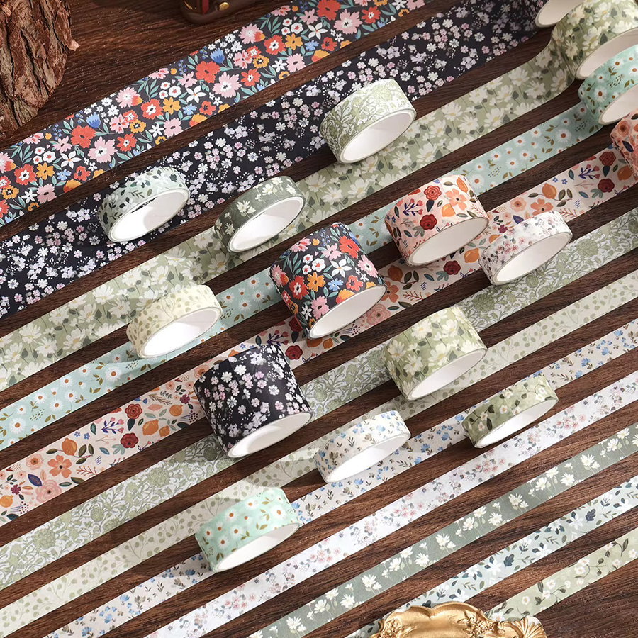 12er Set Vintage Floral Washi Tape in Multicolour und Pink für Bullet Journaling und DIY Dekoration - Bild 2