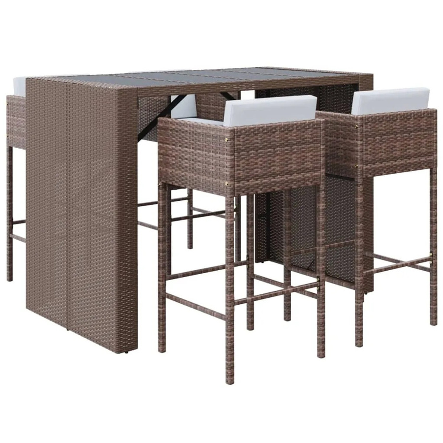 vidaXL 5-tlg Gartenbar-Set Modell 3 aus Poly Rattan mit Kissen in Braun - Bild 2