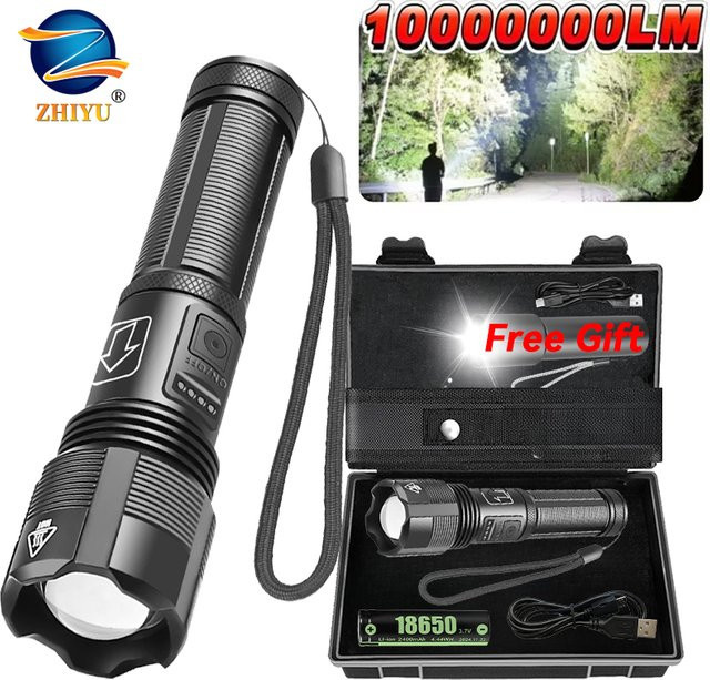 ZHIYU Taktische Taschenlampe mit XHP50/XHP70 LED, wiederaufladbare 18650 Outdoor-Taschenlampe aus Aluminium, Schwarz - Bild 1
