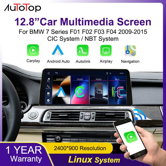 AUTOTOP 12,8-Zoll Auto-Multimedia-Display mit Linux-Touchscreen für BMW 7er-Reihe F01 F02 F03 F04 CIC/NBT-System 2009-2014 mit Android Auto, Airplay, Autolink und Bluetooth in Schwarz - Bild 1