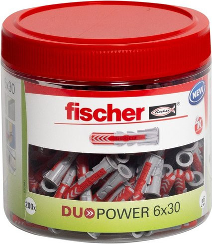 Fischer DUOPOWER Universaldübel aus Nylon, Durchmesser: 6 mm, Länge: 30 mm, Grau/Rot, 100 Stück - Bild 2