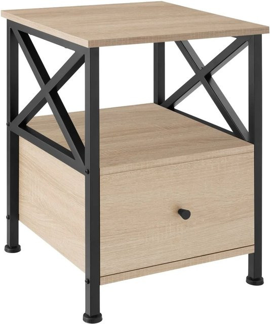 tectake Nachttisch im Industrial Style aus Holz und Stahl in Braun und Beige, B: 40 cm, T: 41,5 cm, H: 55,5 cm - Bild 2